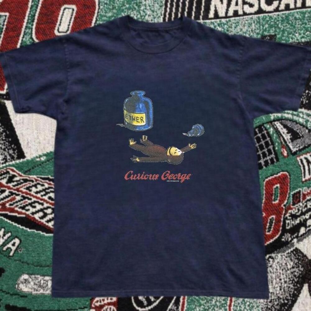 Gildan Men Navy T-Shirt, Curious George Navy Blue Cotton T-Shirt
